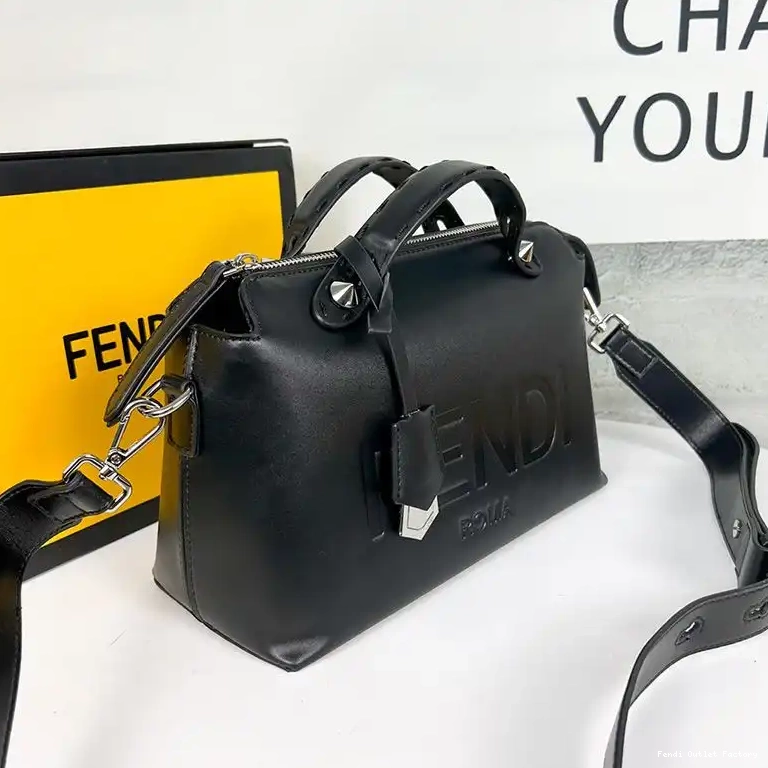 Cheap HOT Black Boston By Medium Logo The Bag Leather Way ROMA Fendi In Calf 0403